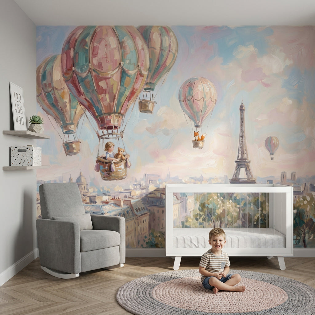 Paris Sıcak Hava Balonları Poster Duvar Kağıdı Pastel Çocuk Odası