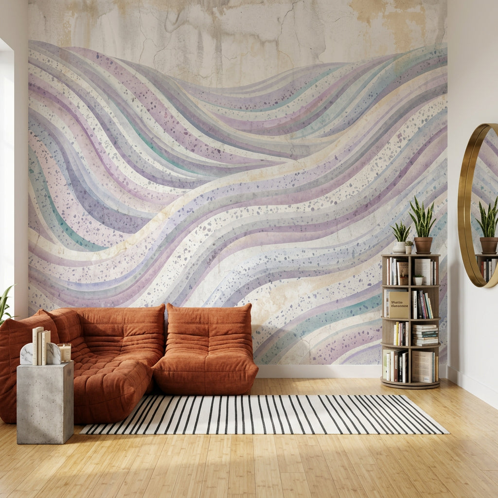 Pastel Dalgalı Soyut Poster Duvar Kağıdı Modern Salon Dekoru