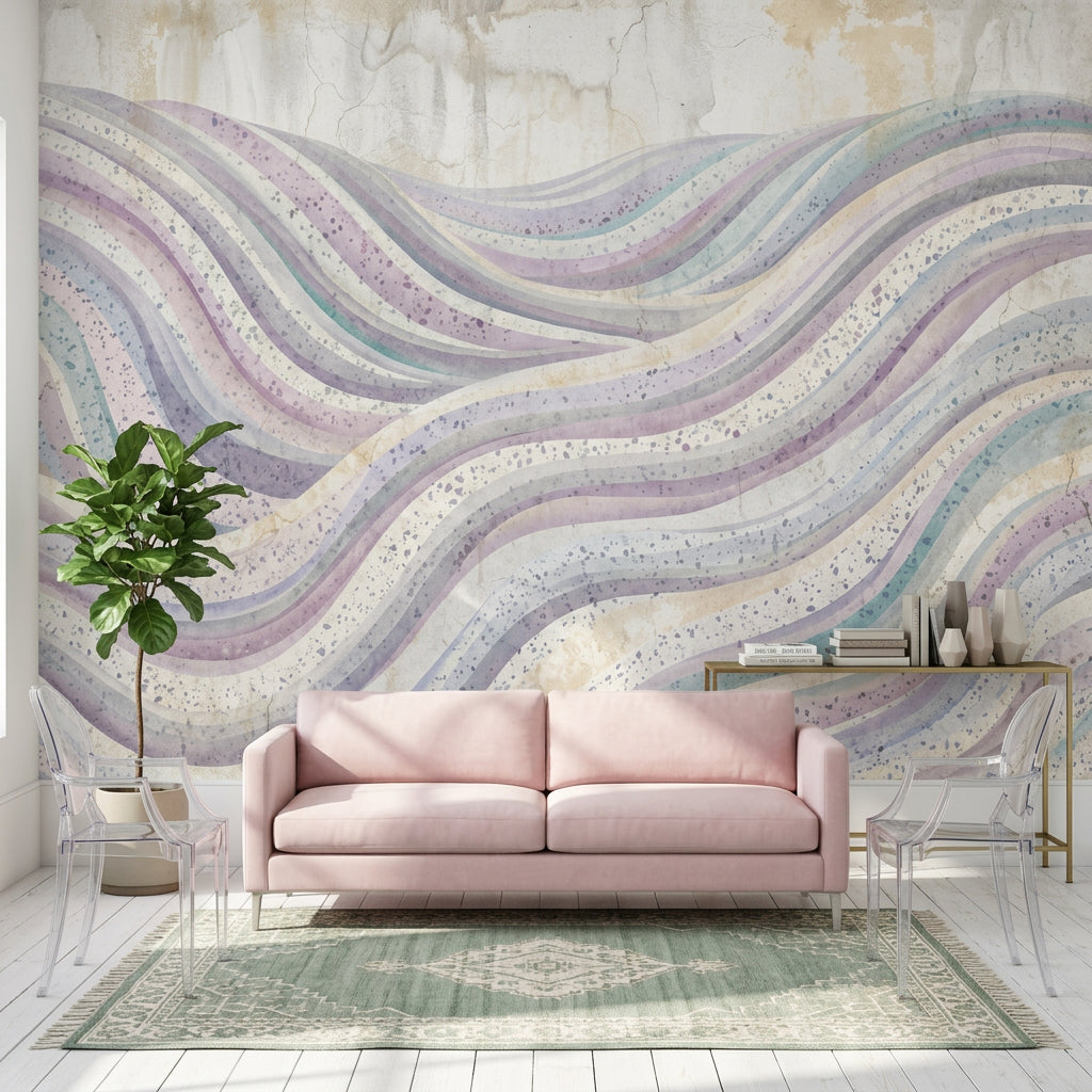 Pastel Dalgalı Soyut Poster Duvar Kağıdı Modern Salon Dekoru