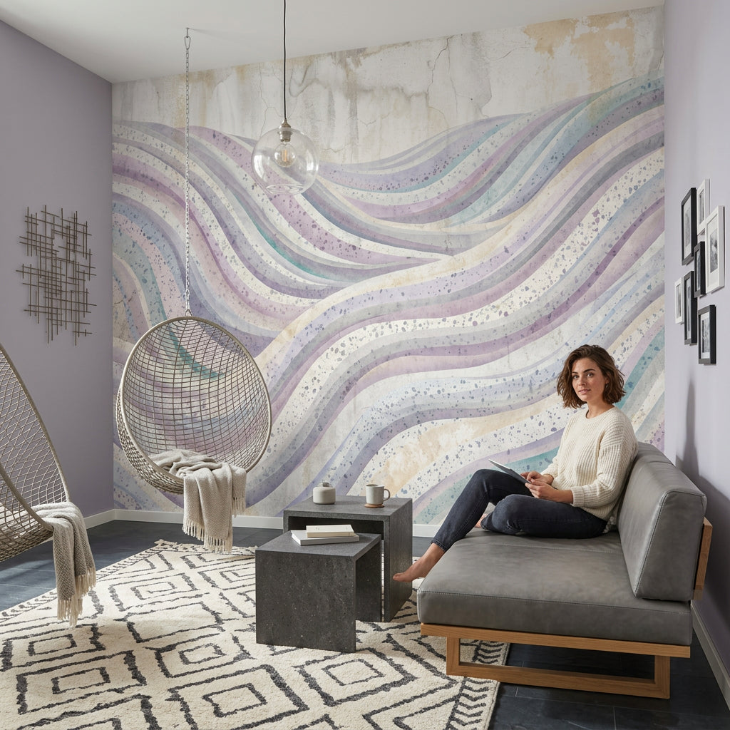 Pastel Dalgalı Soyut Poster Duvar Kağıdı Modern Salon Dekoru