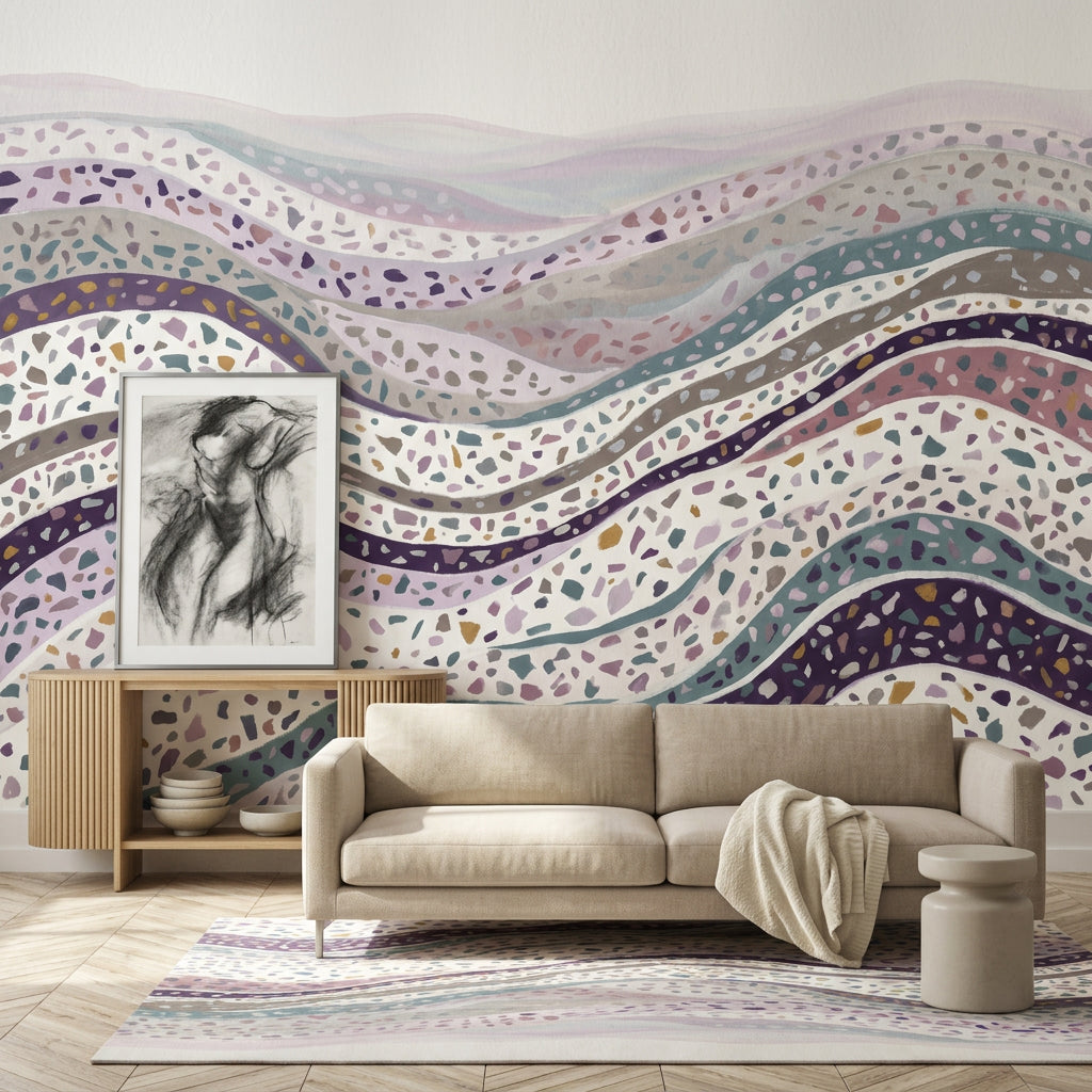 Terrazzo Dalgalı Poster Duvar Kağıdı Pastel Mor Salon