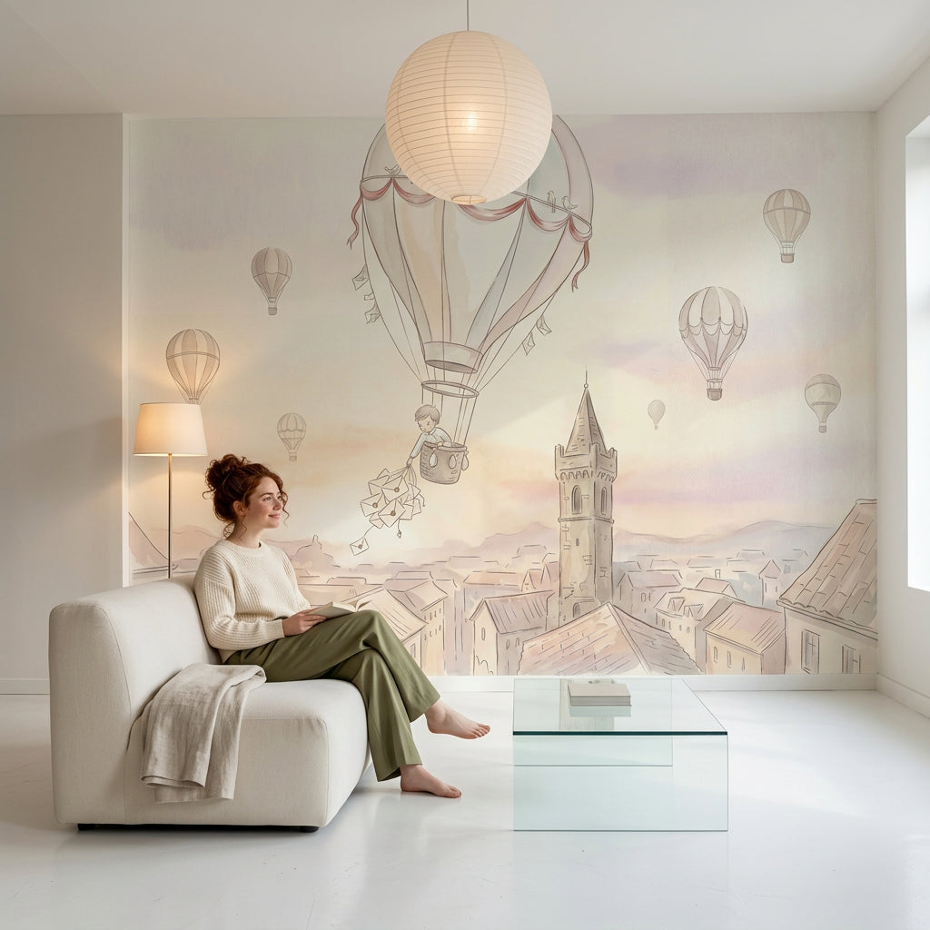 Sıcak Hava Balonlu Poster Duvar Kağıdı Pastel Çocuk Odası
