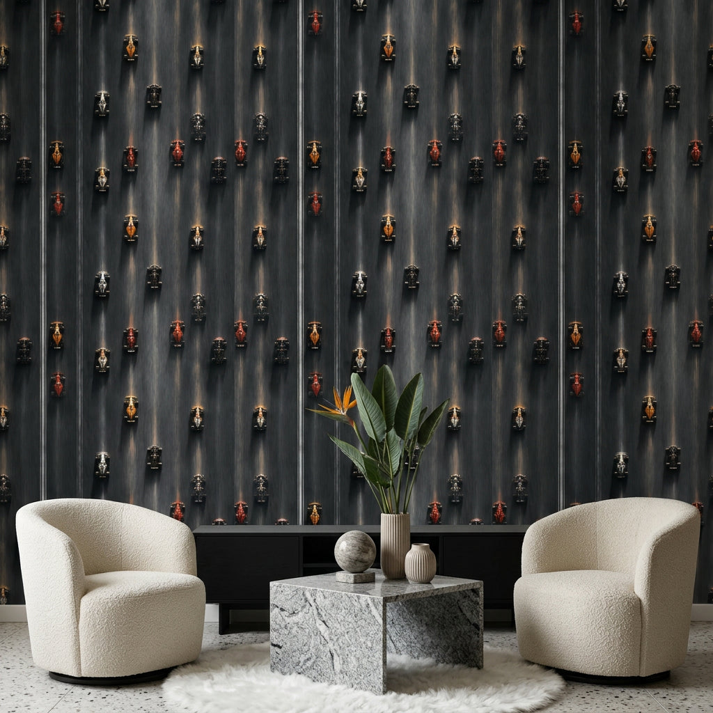 Maskeli Adam Desenli Duvar Kağıdı Siyah Modern Salon