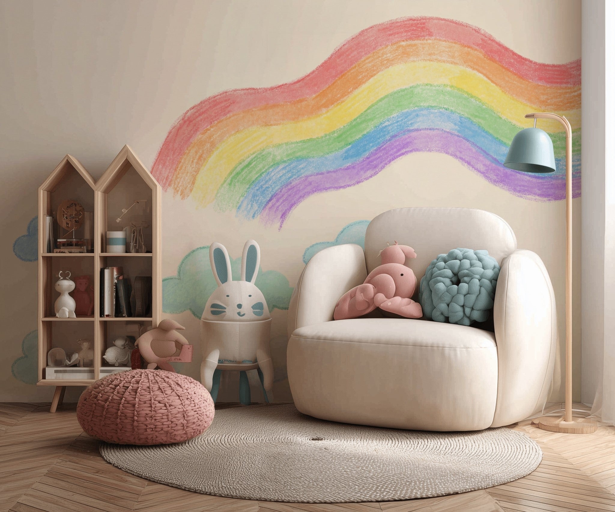 Gökkuşağı ve Bulutlu Poster Duvar Kağıdı Pastel Çocuk Odası