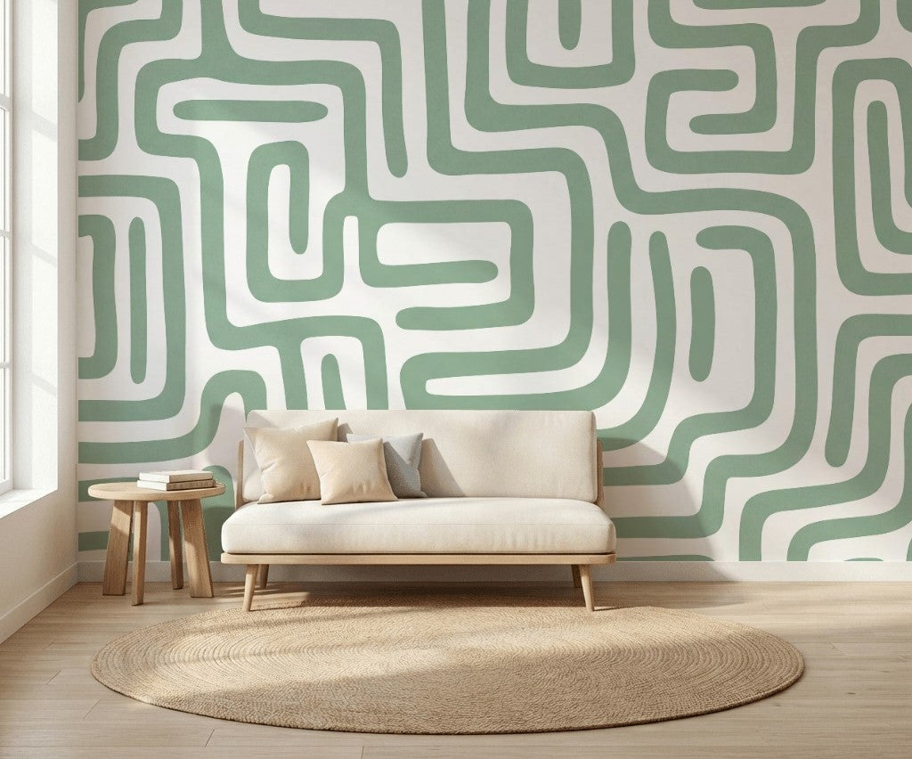 Yeşil Geometrik Desenli Poster Duvar Kağıdı Modern Salon