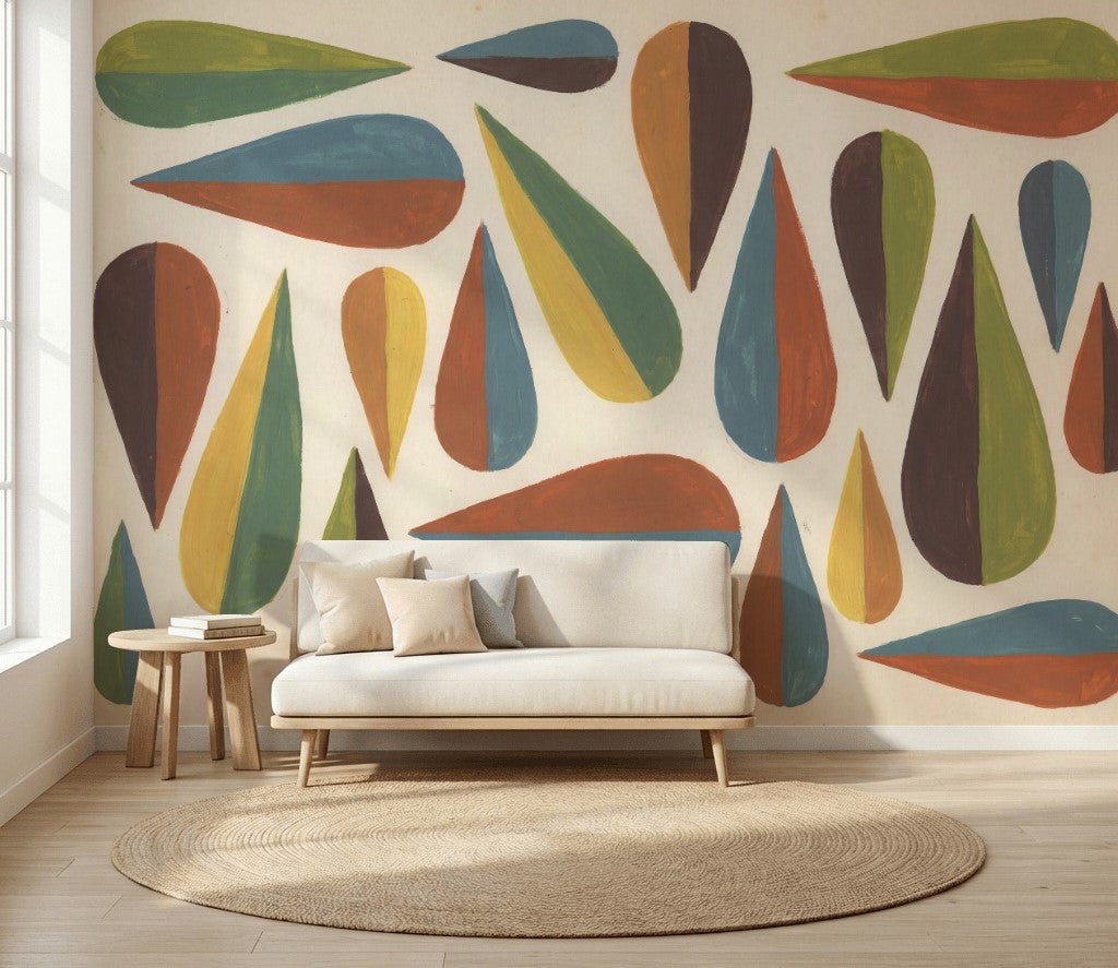 Renkli Geometrik Damla Poster Duvar Kağıdı Retro Salon Dekoru