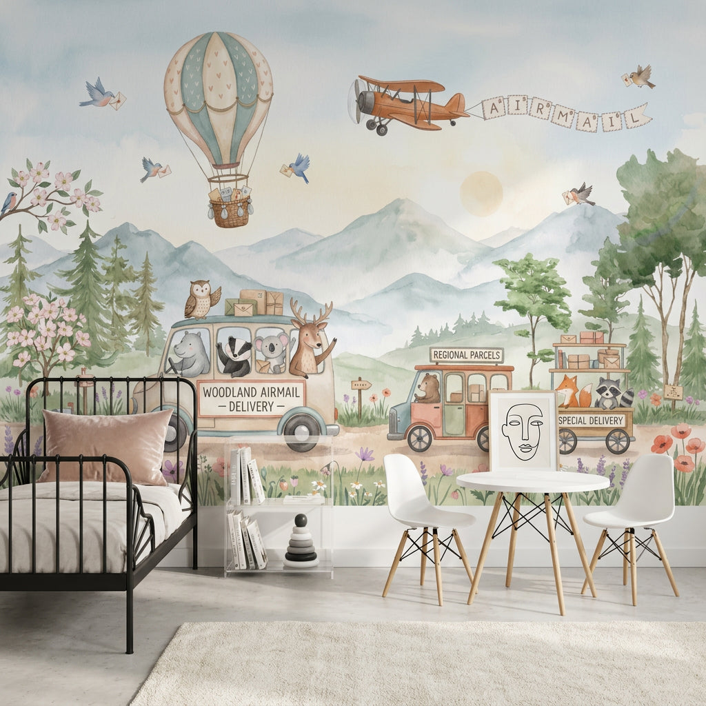 Sevimli Orman Teslimatlı Poster Duvar Kağıdı Çocuk Odası Pastel