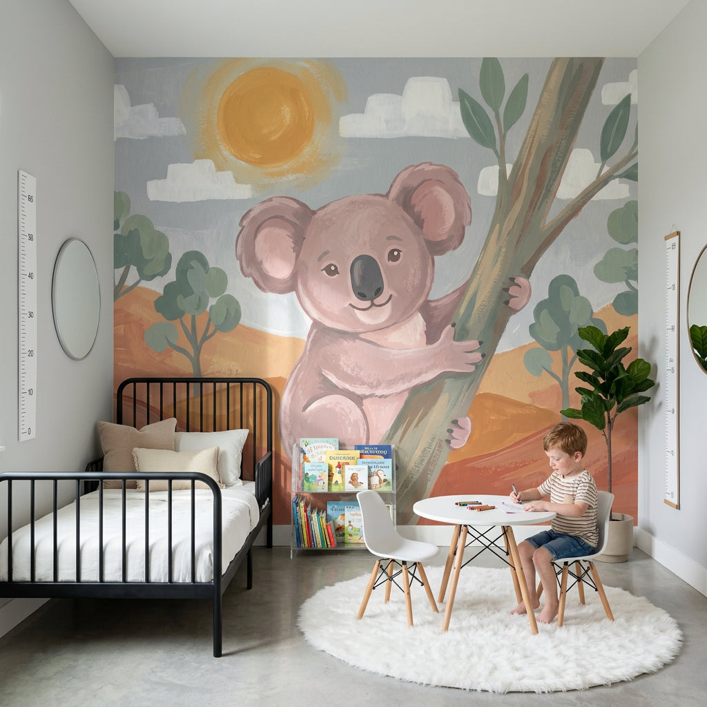 Koala Figürlü Poster Duvar Kağıdı Pastel Çocuk Odası