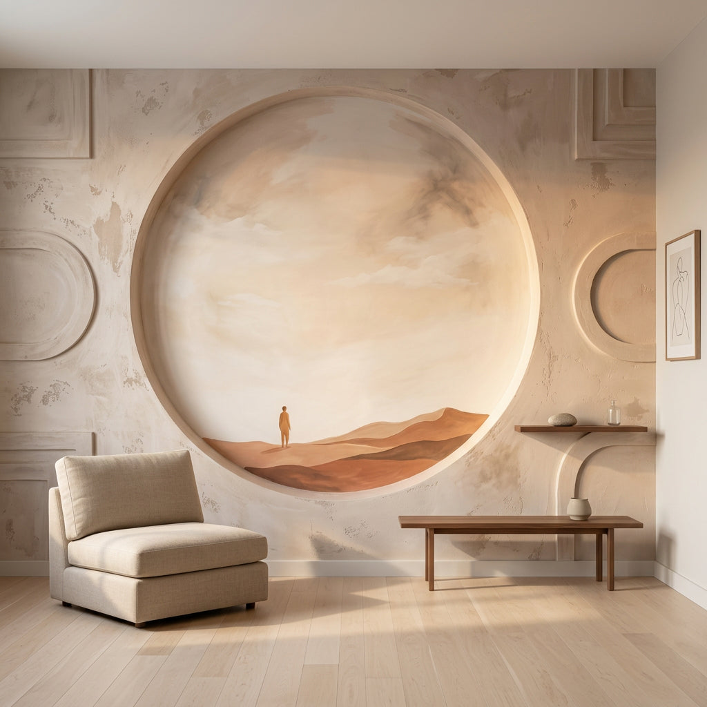 Çöl Manzaralı Poster Duvar Kağıdı Bej Minimalist Salon