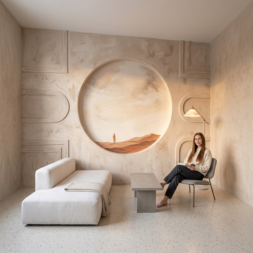 Çöl Manzaralı Poster Duvar Kağıdı Bej Minimalist Salon