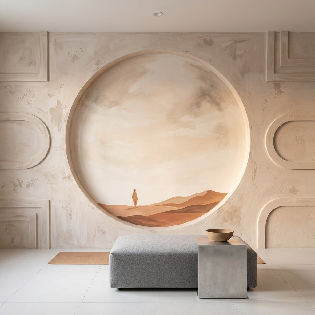 Çöl Manzaralı Poster Duvar Kağıdı Bej Minimalist Salon