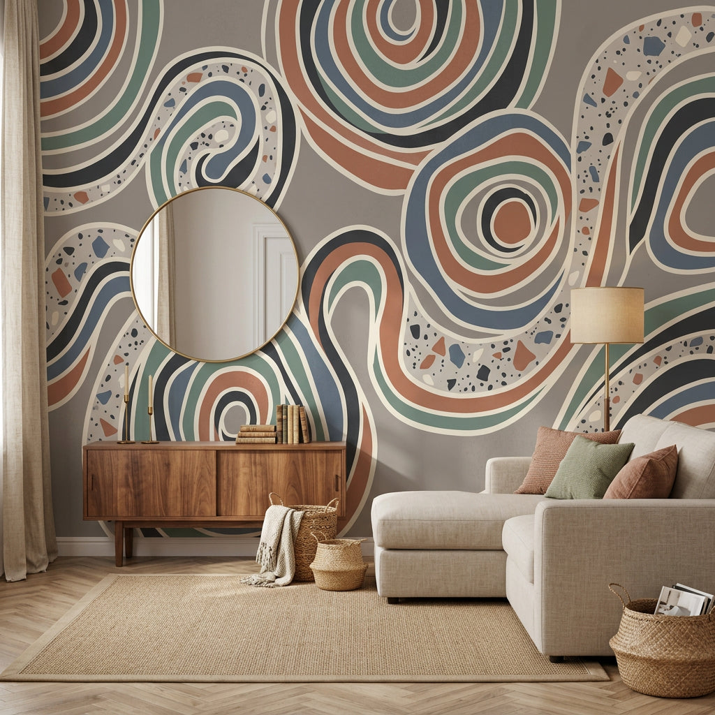 Soyut Dalgalı Poster Duvar Kağıdı Çok Renkli Modern Salon