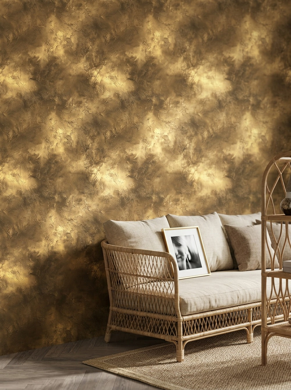 Altın Mermer Görünümlü Duvar Kağıdı Modern Salon Duvarı