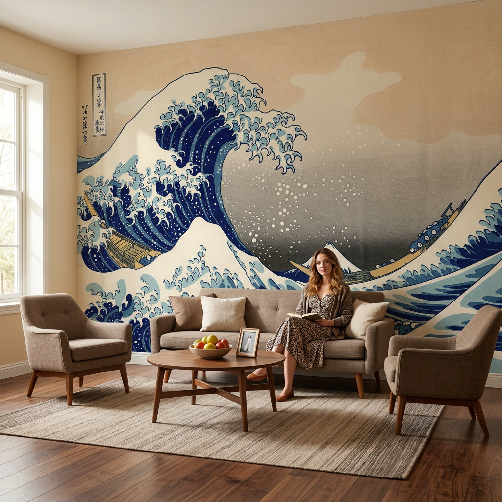 Japon Dalgası Poster Duvar Kağıdı Lacivert Deniz Manzarası