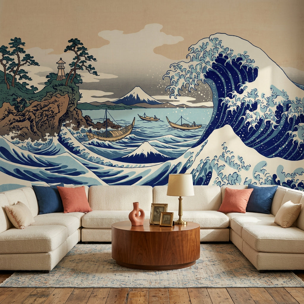 Japon Dalgası Poster Duvar Kağıdı Lacivert Deniz Manzarası