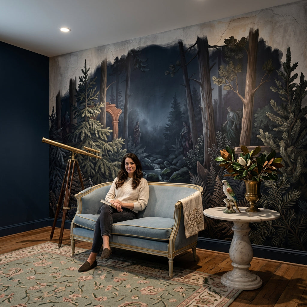 Sisli Orman Manzaralı Poster Duvar Kağıdı Lacivert Salon