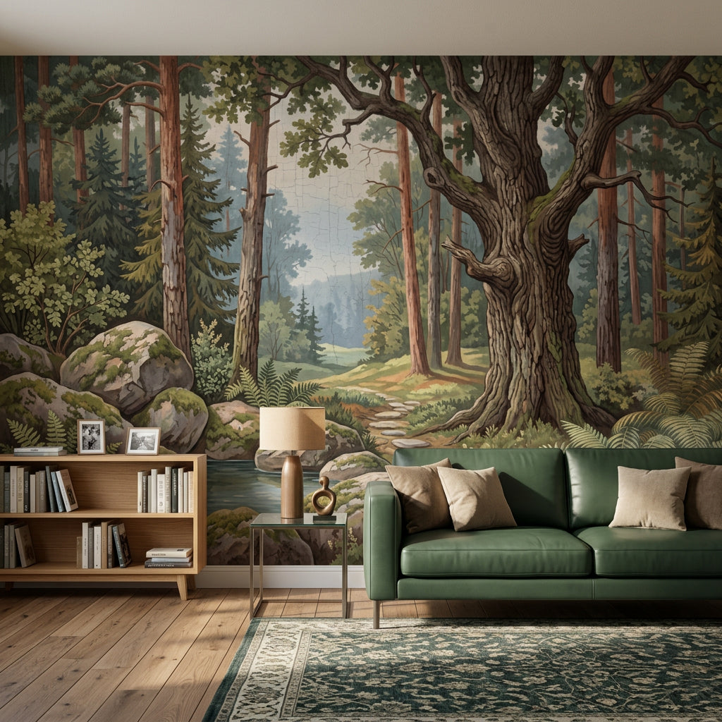 Orman Manzaralı Poster Duvar Kağıdı Yeşil Doğa Temalı Salon