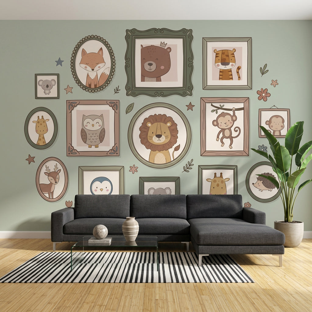 Sevimli Orman Hayvanları Poster Duvar Kağıdı Pastel Yeşil Çocuk Odası