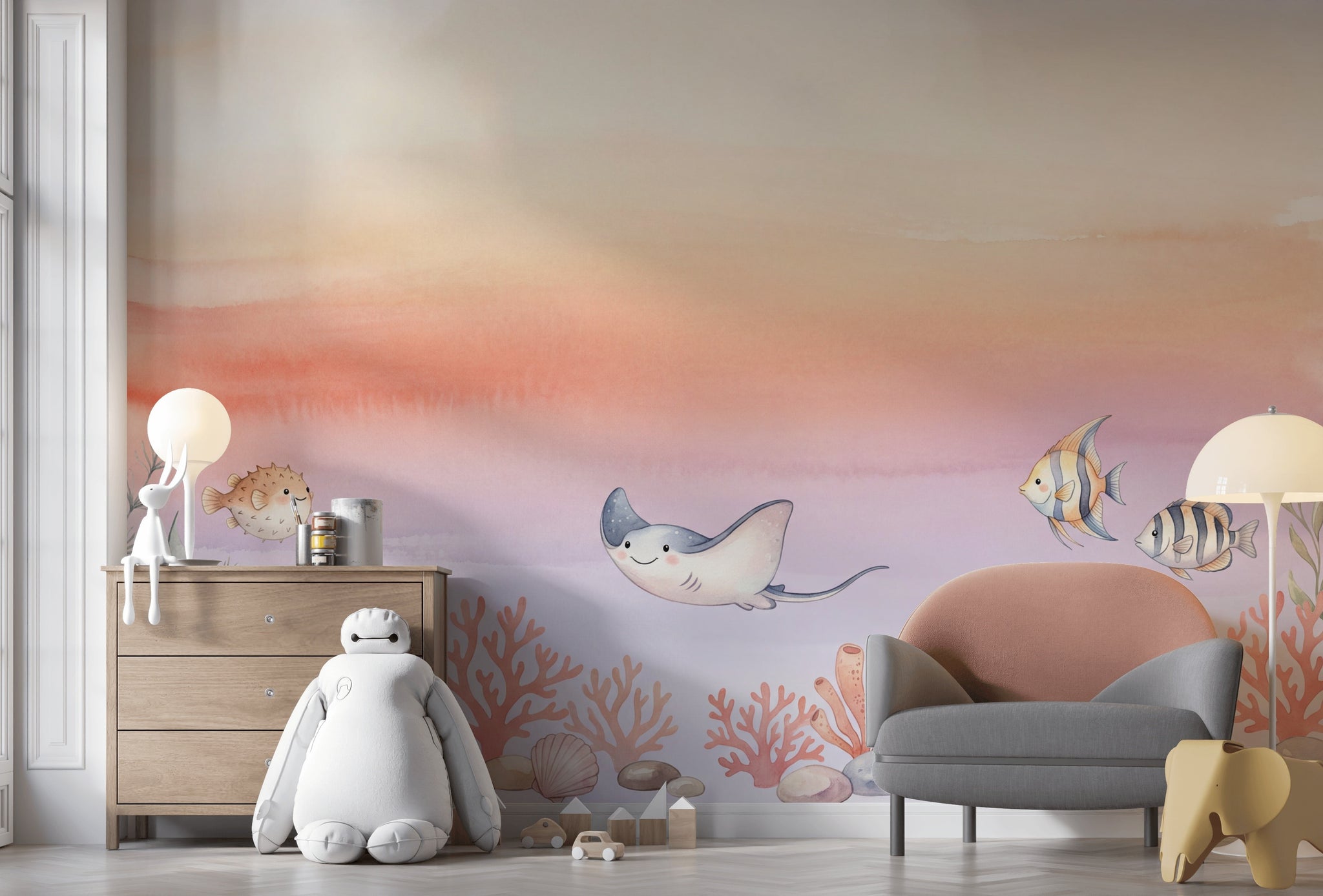 Deniz Altı Balıklı Poster Duvar Kağıdı Pastel Çocuk Odası