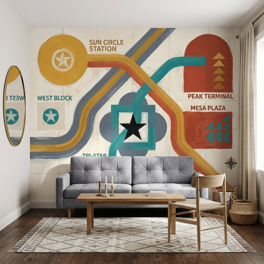 Soyut Harita Desenli Poster Duvar Kağıdı Renkli Geometrik Çocuk Odası