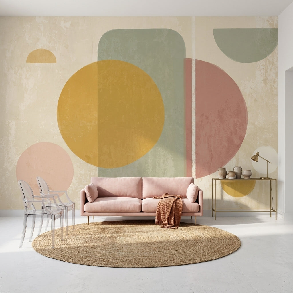 Soyut Geometrik Poster Duvar Kağıdı Pastel Renkli Salon