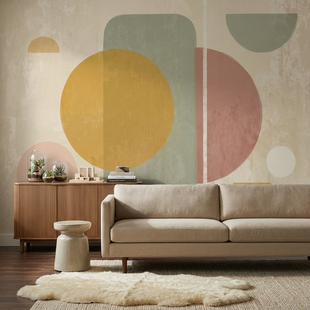 Soyut Geometrik Poster Duvar Kağıdı Pastel Renkli Salon