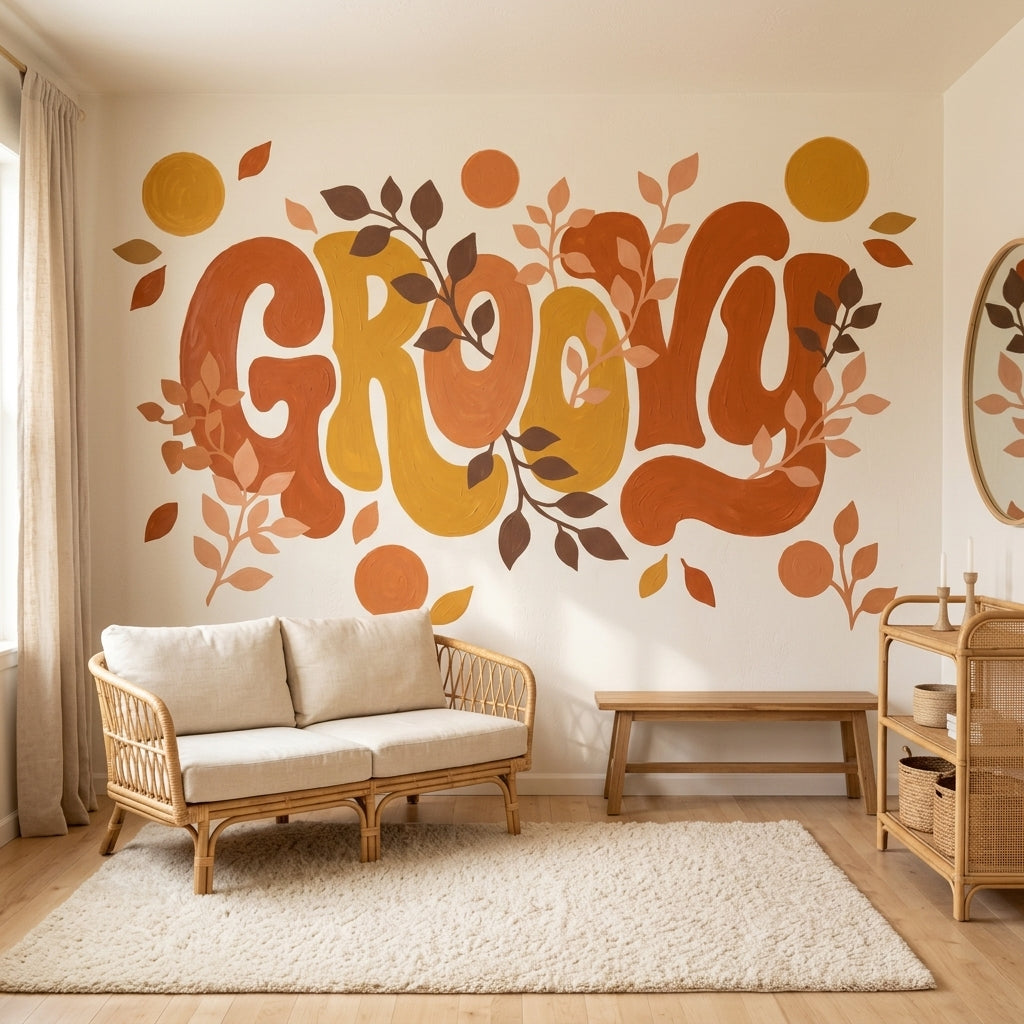 GROOVY Yazılı Poster Duvar Kağıdı Turuncu Retro Salon