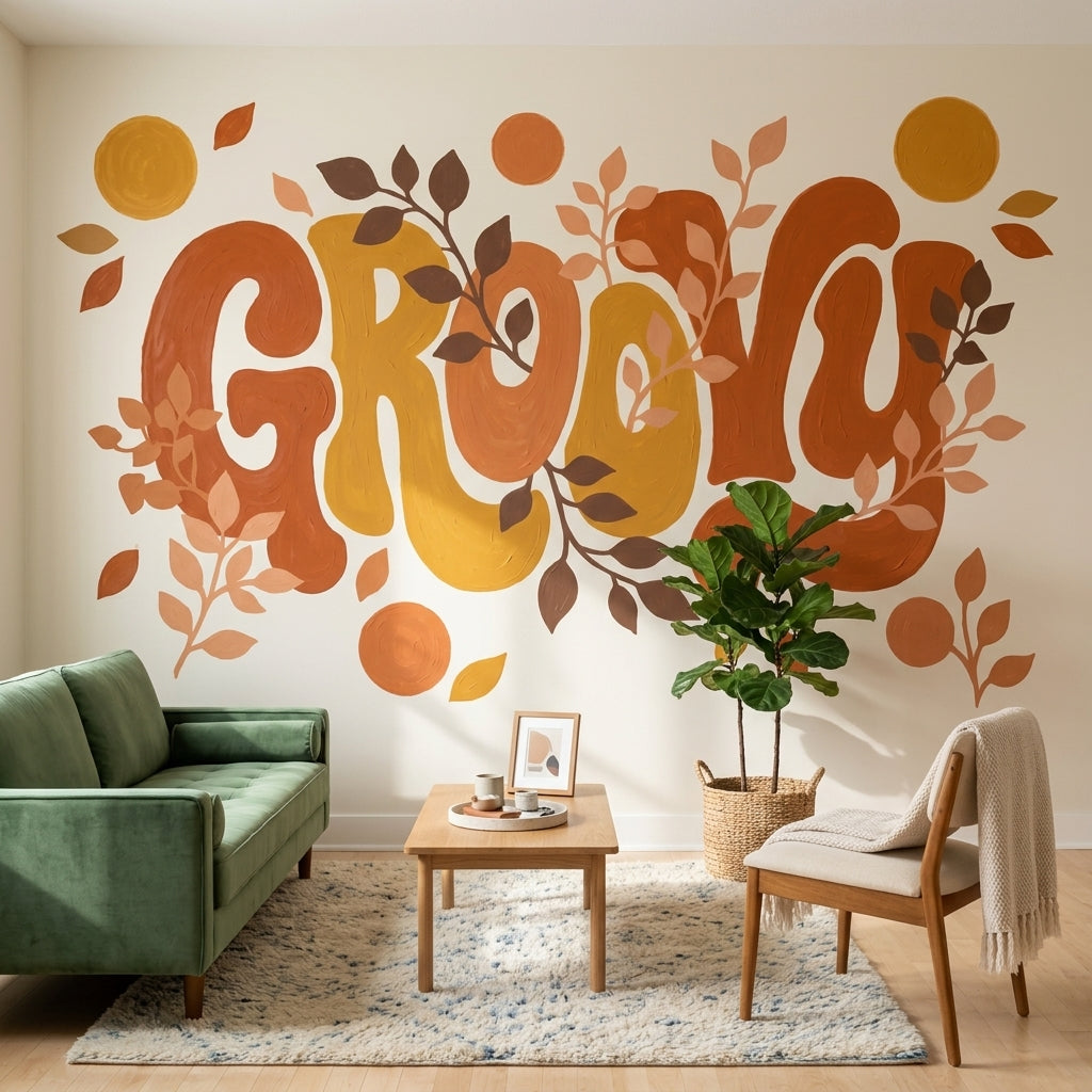 GROOVY Yazılı Poster Duvar Kağıdı Turuncu Retro Salon
