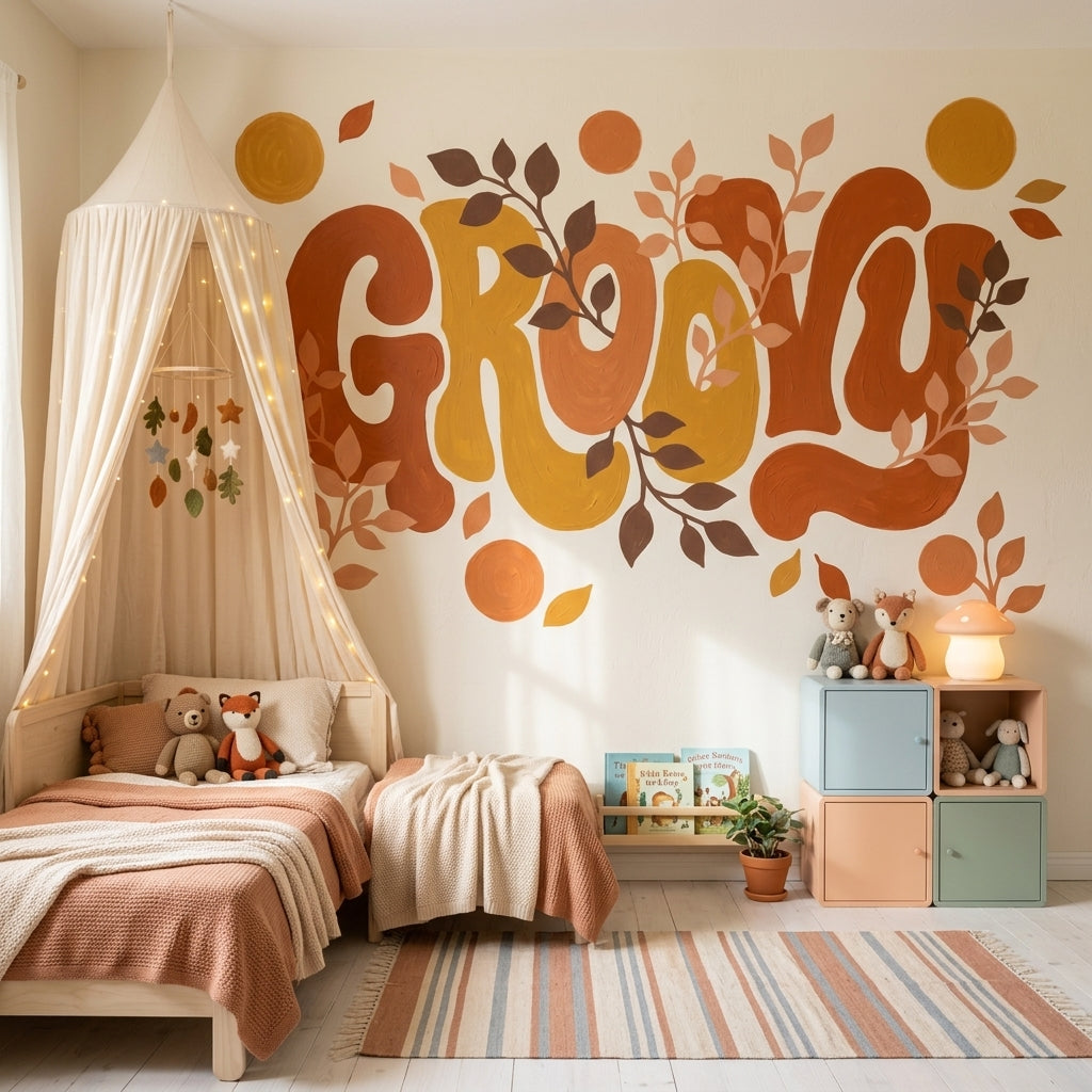 GROOVY Yazılı Poster Duvar Kağıdı Turuncu Retro Salon