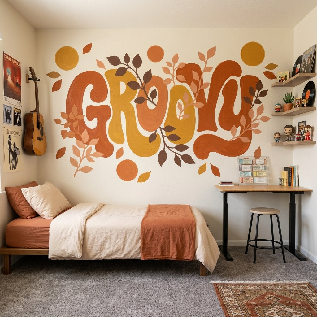 GROOVY Yazılı Poster Duvar Kağıdı Turuncu Retro Salon