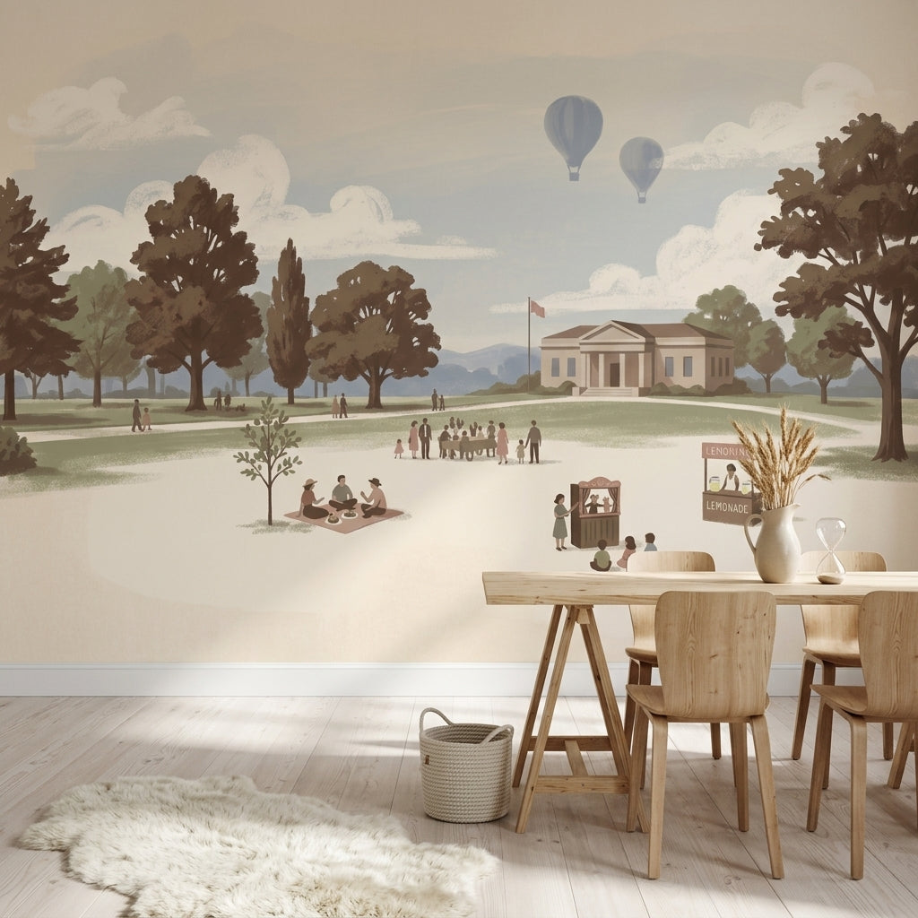 Park Manzaralı Poster Duvar Kağıdı Pastel Tonlu Salon Dekoru