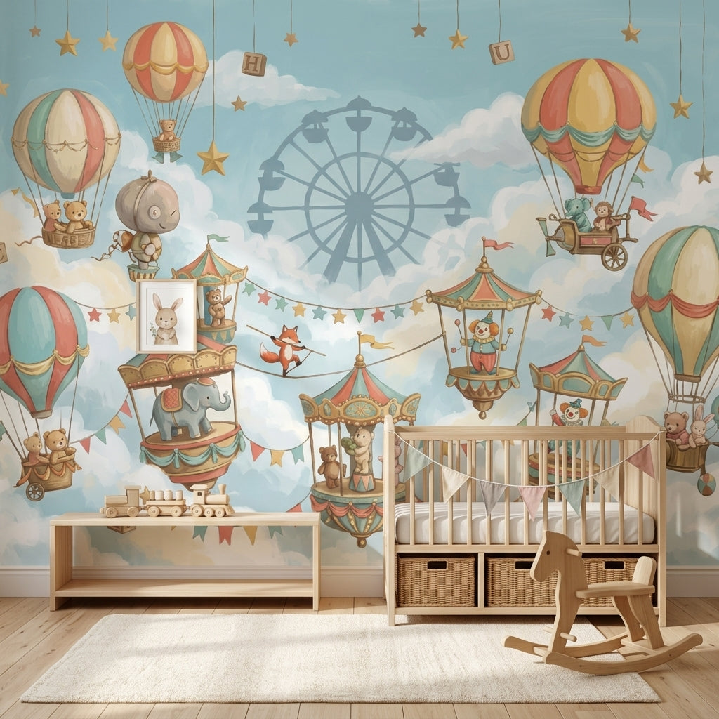 Balon ve Lunapark Temalı Poster Duvar Kağıdı Bebek Odası