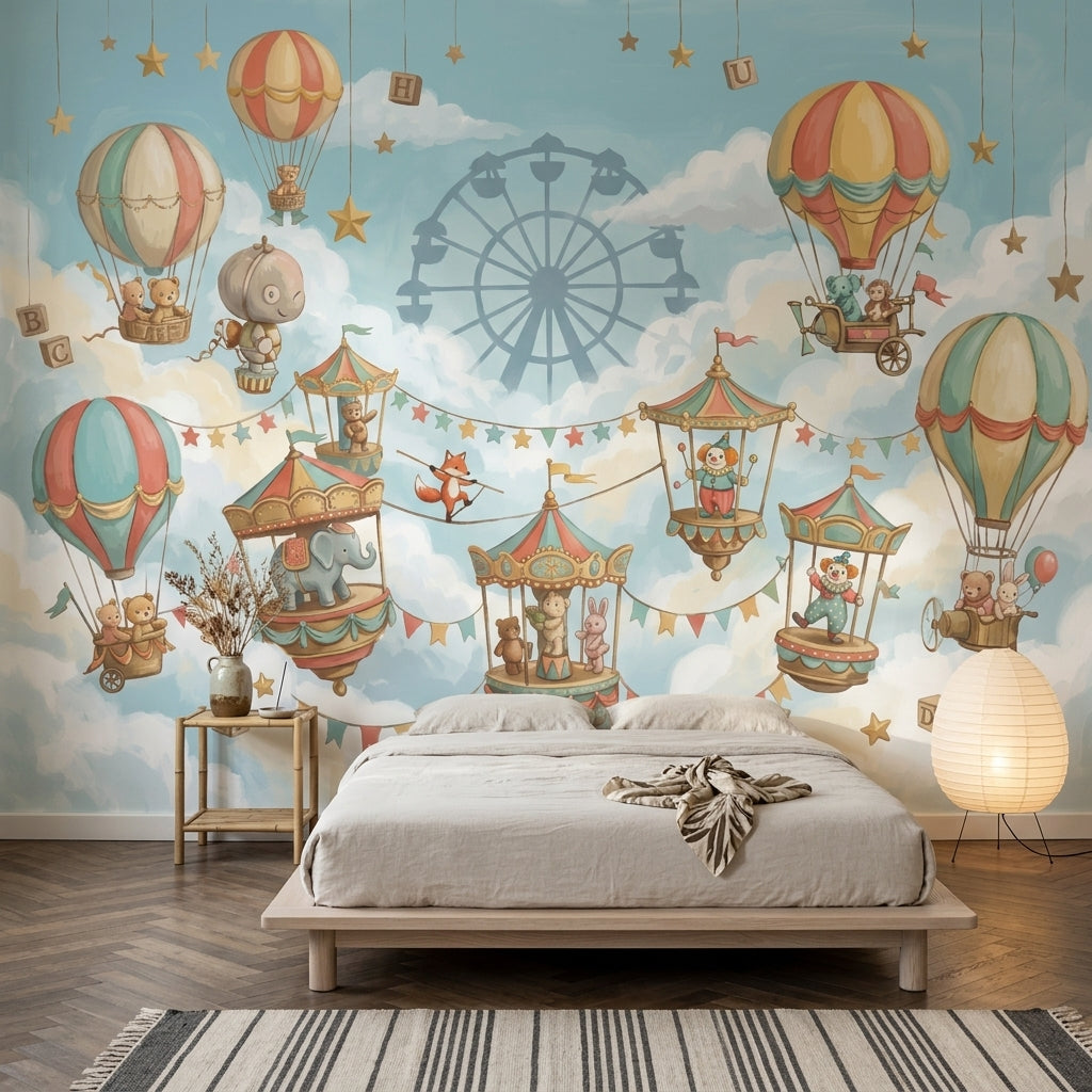 Balon ve Lunapark Temalı Poster Duvar Kağıdı Bebek Odası