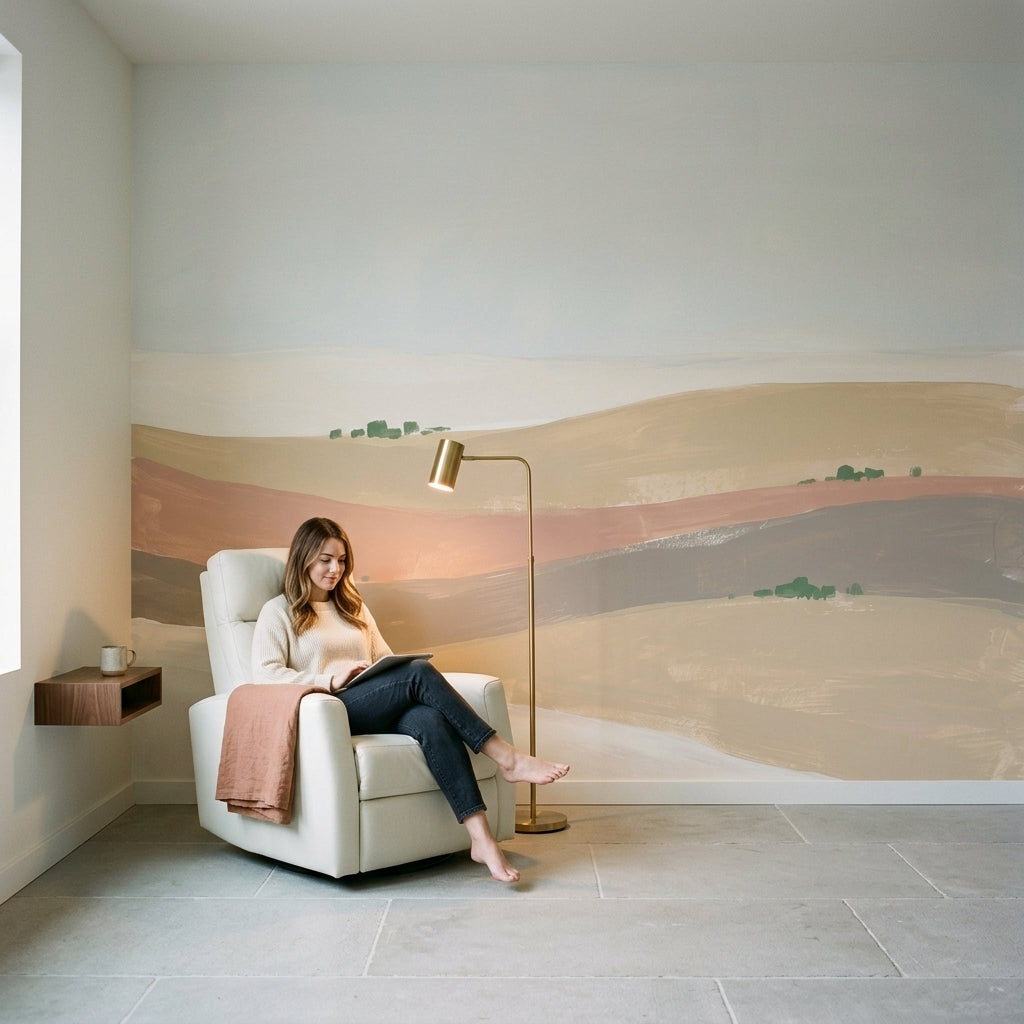 Soyut Manzara Poster Duvar Kağıdı Bej Tonlu Modern Salon