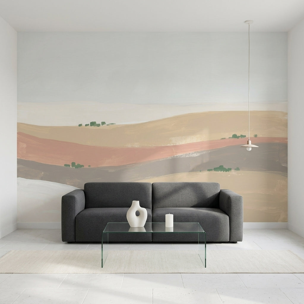 Soyut Manzara Poster Duvar Kağıdı Bej Tonlu Modern Salon