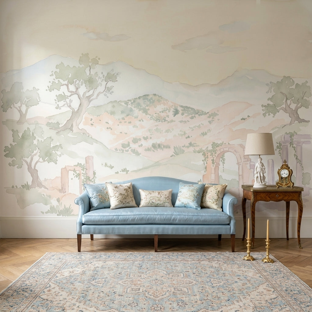 Pastel Dağ Manzaralı Poster Duvar Kağıdı Sulu Boya Salon