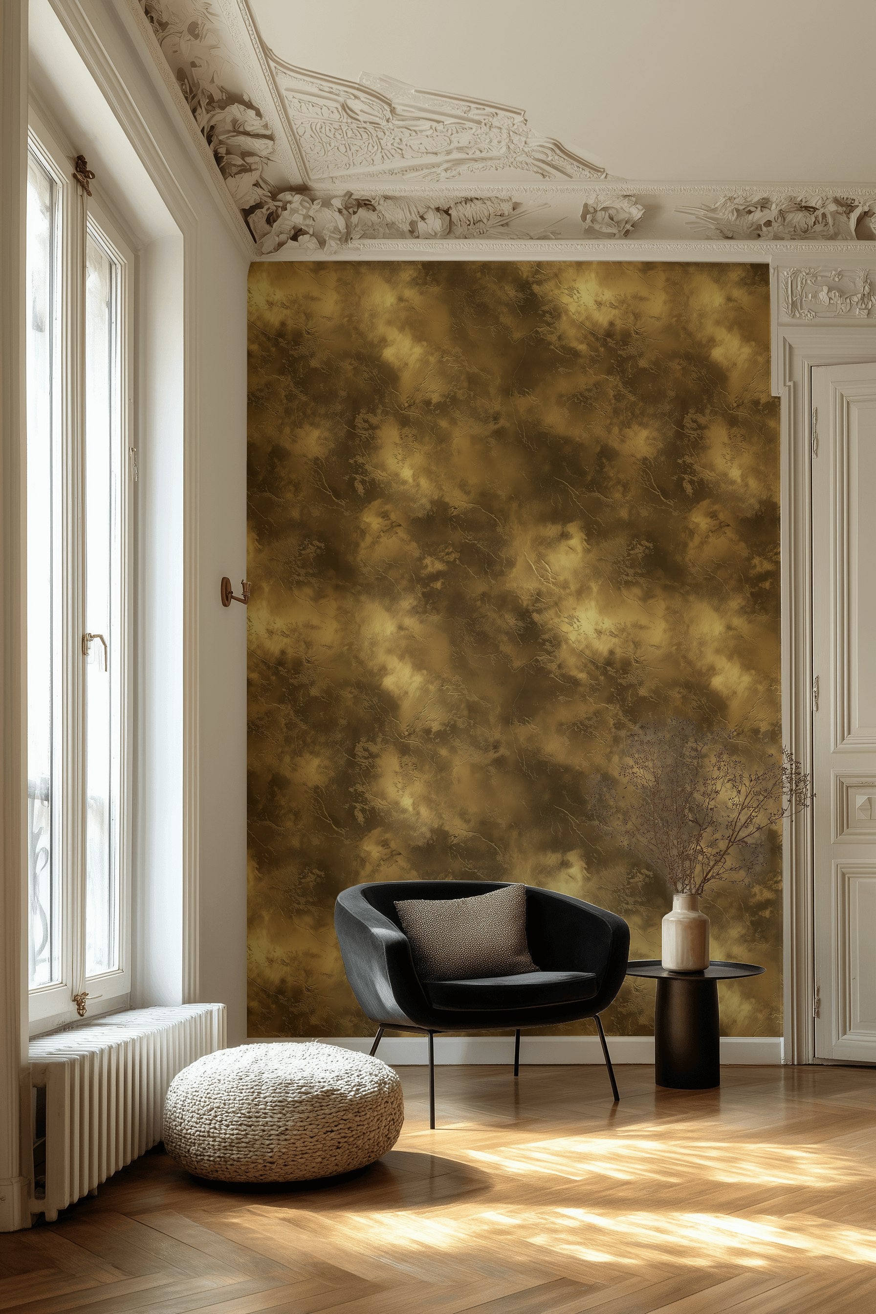 Altın Kahverengi Bulut Desenli Duvar Kağıdı Modern Salon