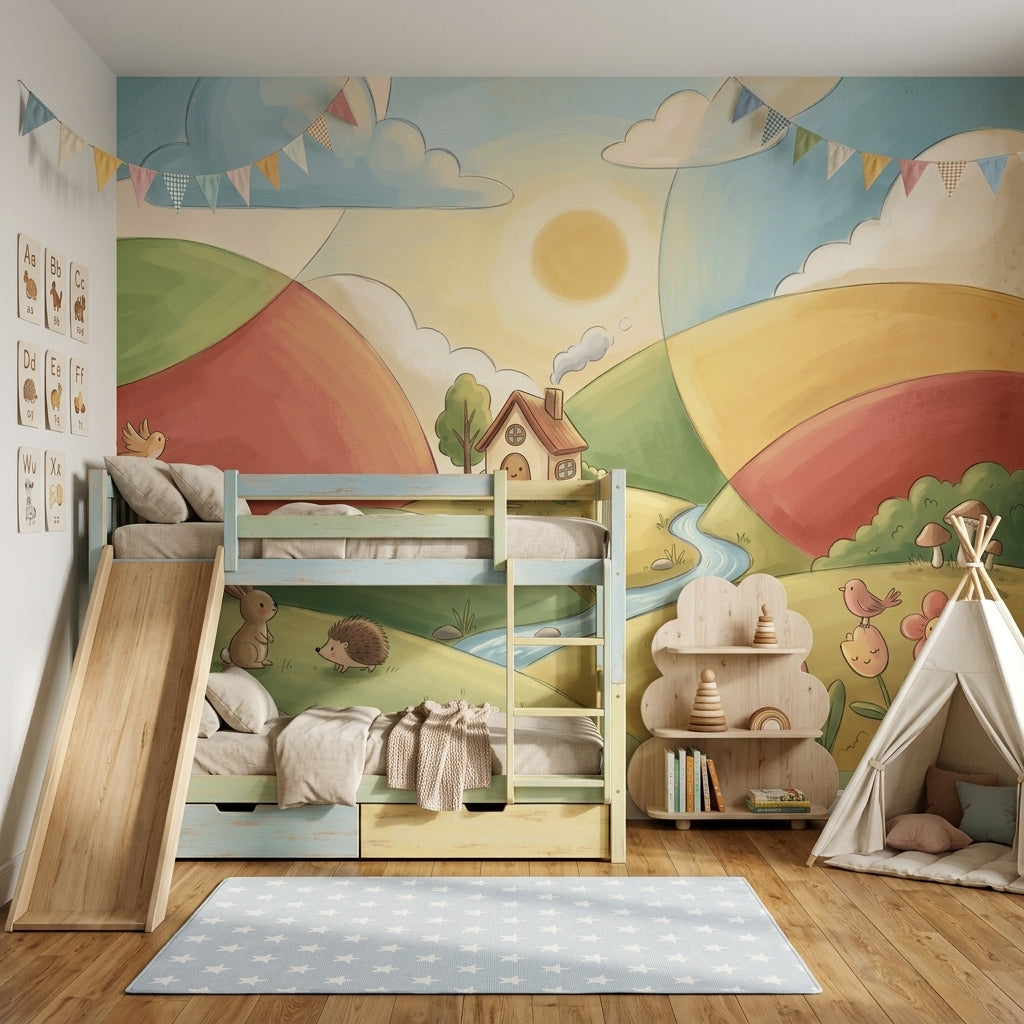 Masalsı Tepe Manzaralı Poster Duvar Kağıdı Çocuk Odası Pastel
