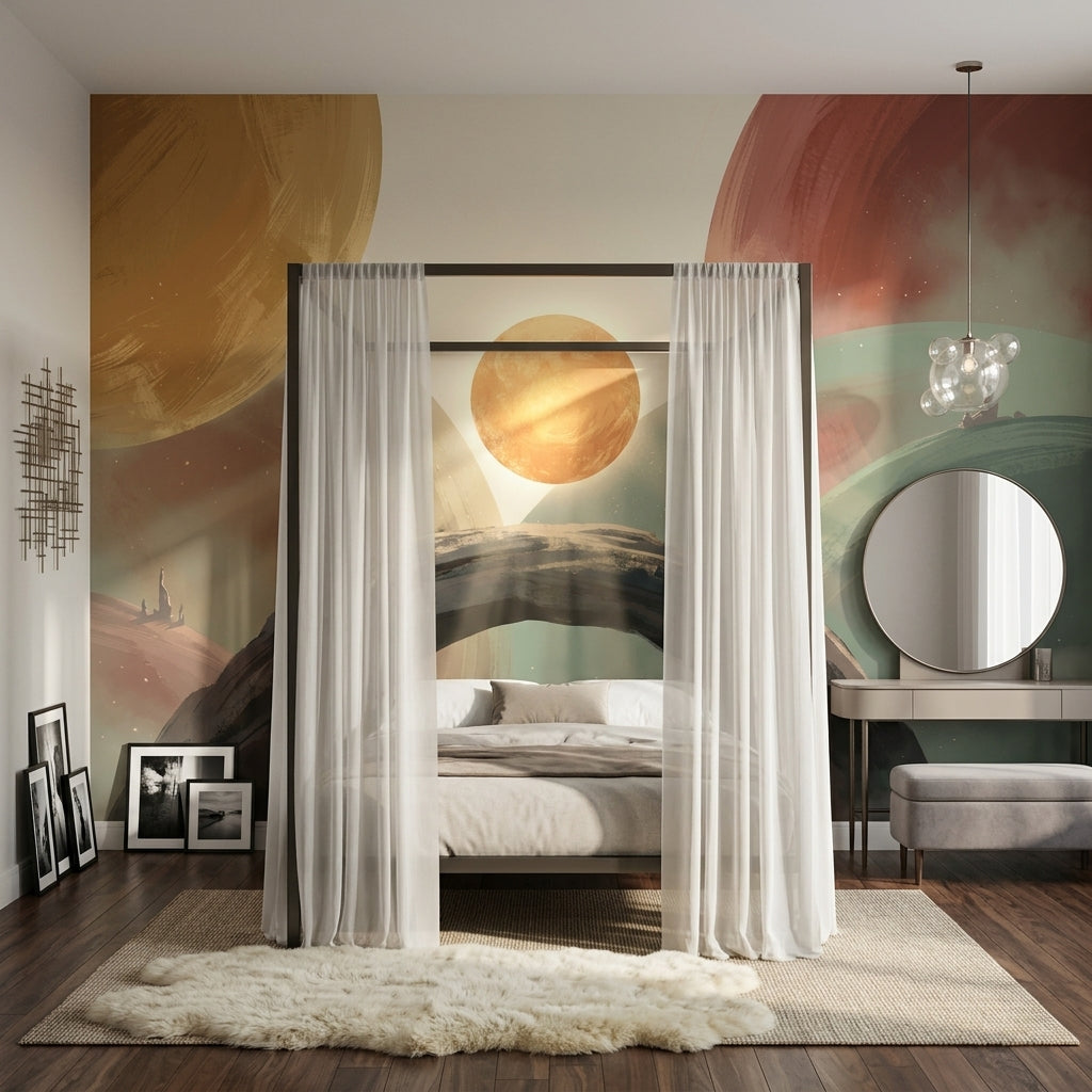 Soyut Gezegenli Poster Duvar Kağıdı Pastel Renkli Salon Duvarı