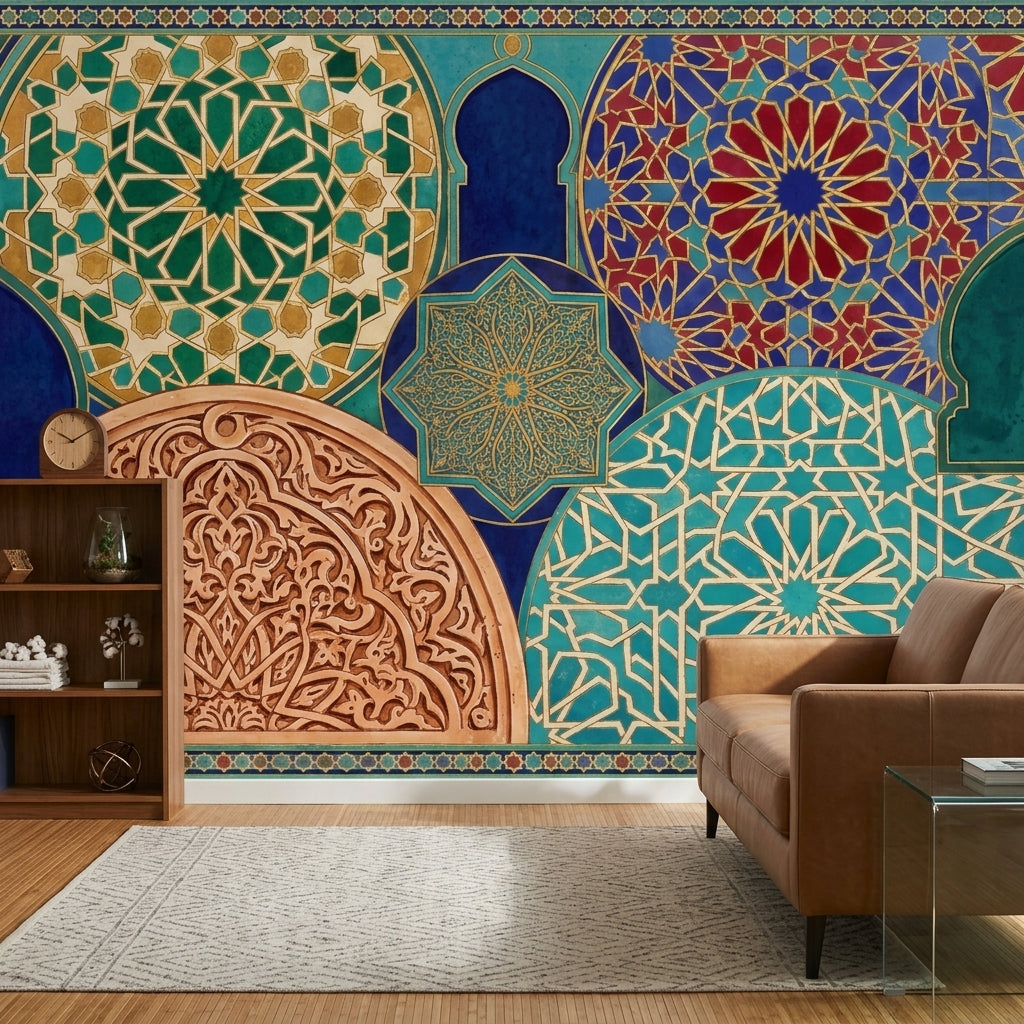 Osmanlı Çini Desenli Poster Duvar Kağıdı Turkuaz Lacivert Salon