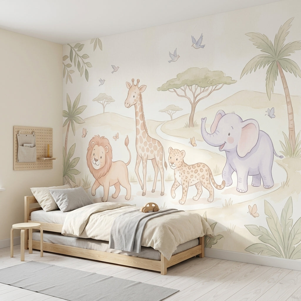 Safari Hayvanlı Poster Duvar Kağıdı Pastel Çocuk Odası Duvarı