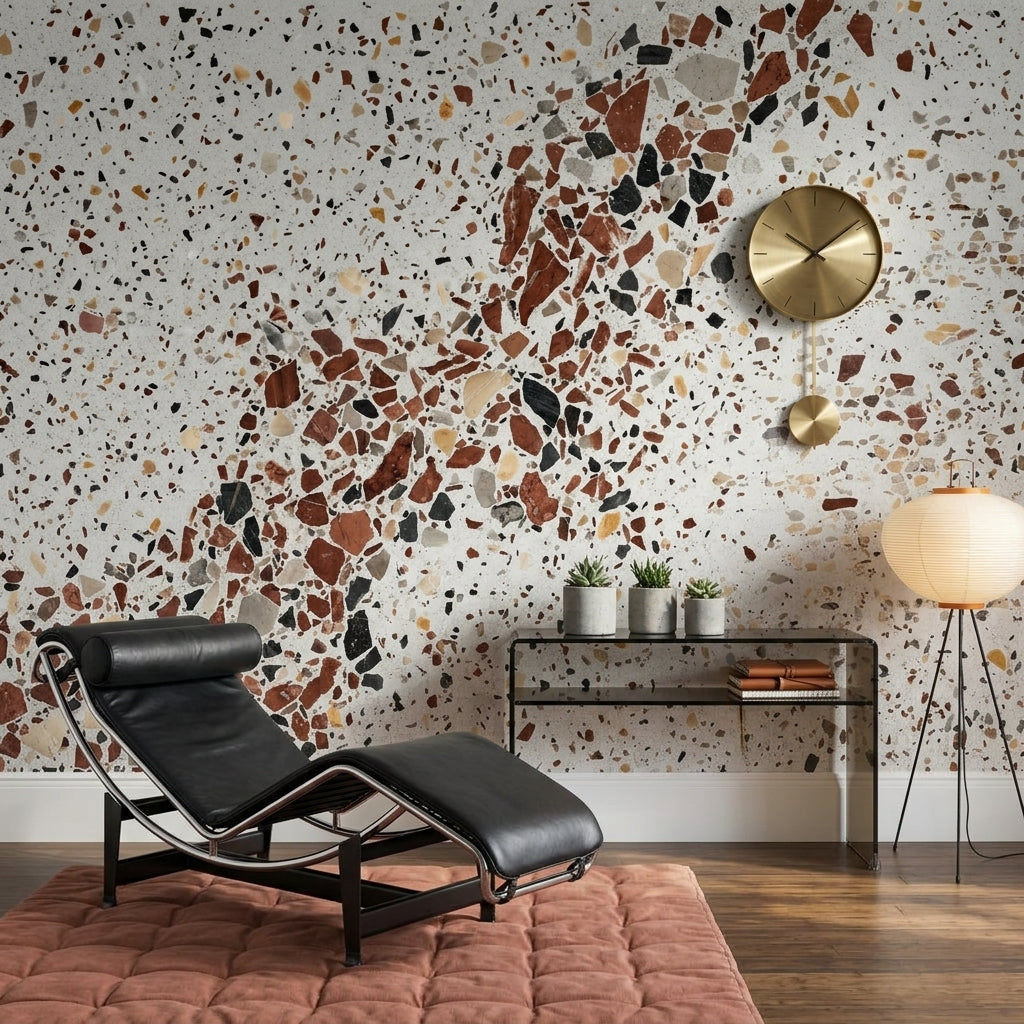 Terrazzo Desenli Poster Duvar Kağıdı Bej Kahverengi Salon Duvarı