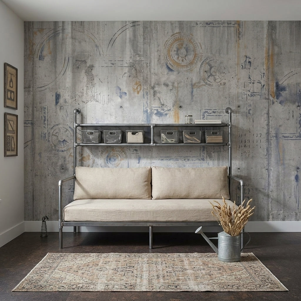 Beton Görünümlü Soyut Poster Duvar Kağıdı Gri Endüstriyel Salon