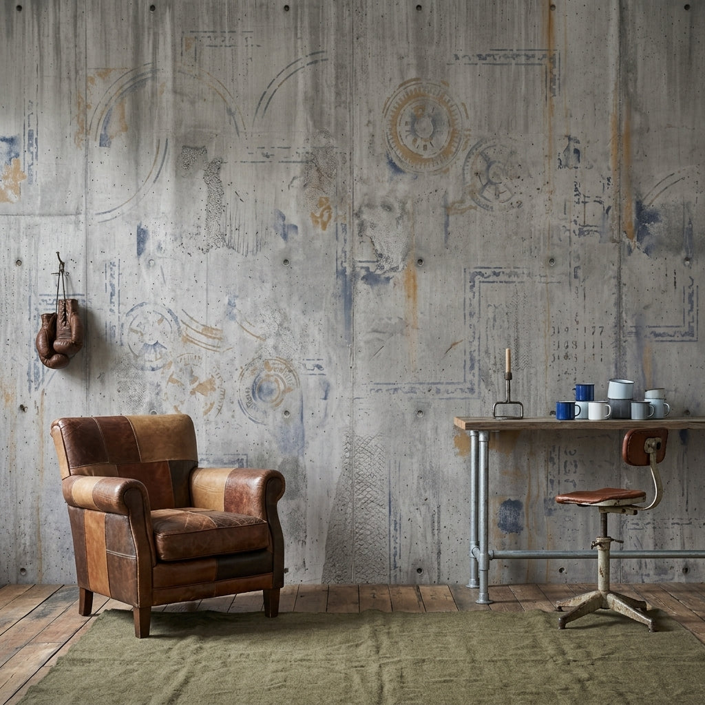 Beton Görünümlü Soyut Poster Duvar Kağıdı Gri Endüstriyel Salon