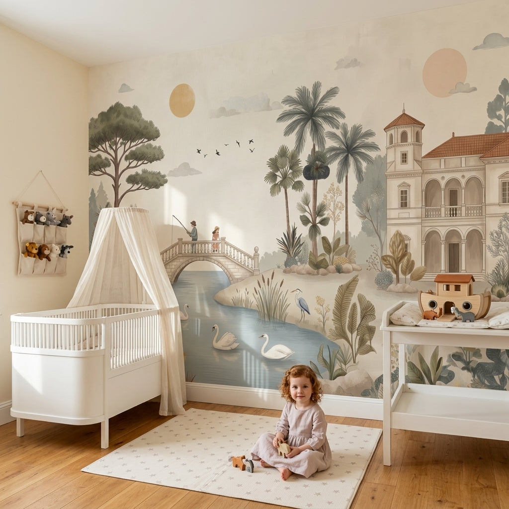 Doğa Manzaralı Poster Duvar Kağıdı Pastel Çocuk Odası Desenli