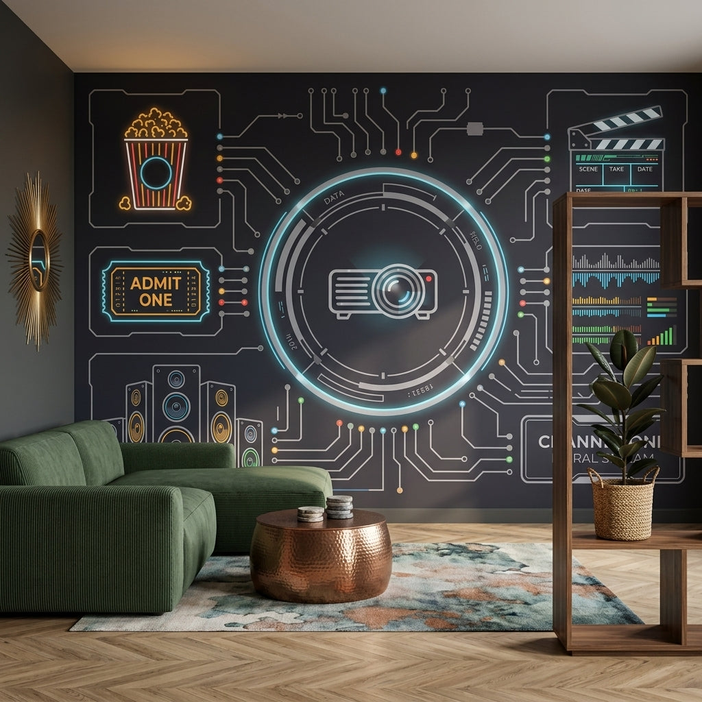 Sinema ve Teknoloji Poster Duvar Kağıdı Neon Devre Desenli