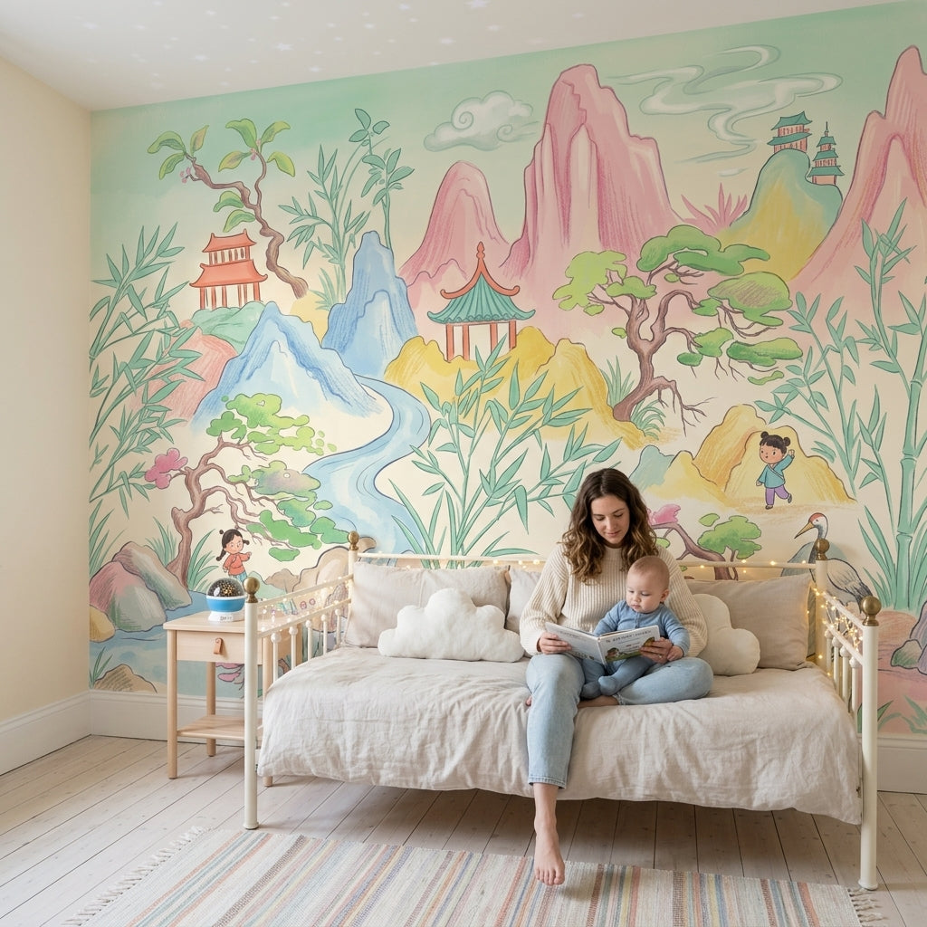 Uzak Doğu Manzaralı Poster Duvar Kağıdı Pastel Çocuk Odası