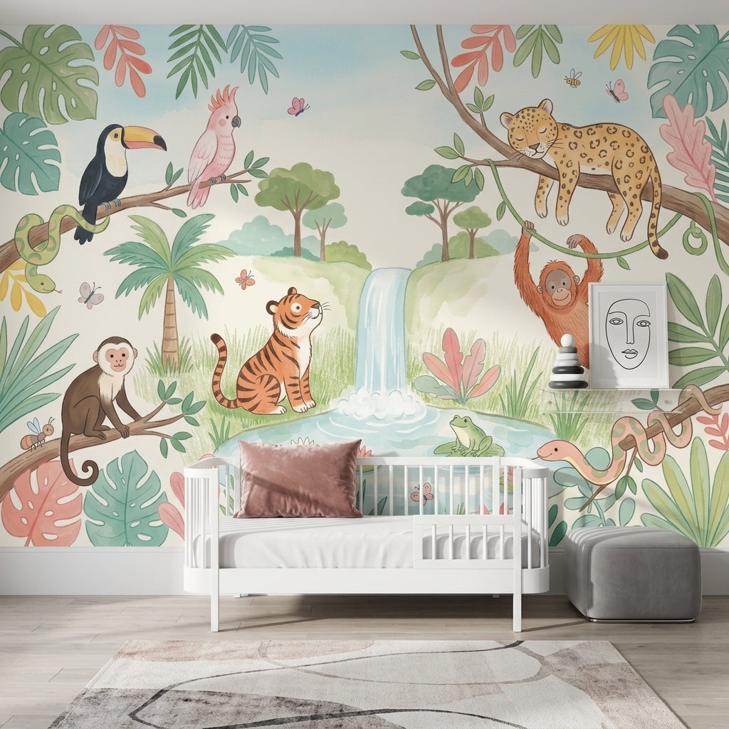 Jungle Hayvanlı Poster Duvar Kağıdı Çocuk Odası Pastel