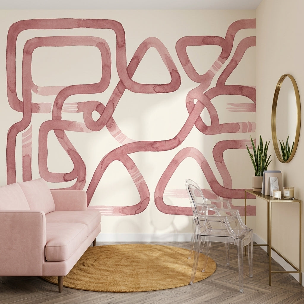 Soyut Geometrik Poster Duvar Kağıdı Pudra Pembe Modern Salon
