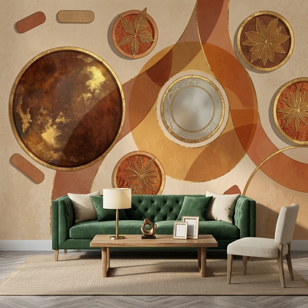 Soyut Geometrik Poster Duvar Kağıdı Kahverengi Bej Salon